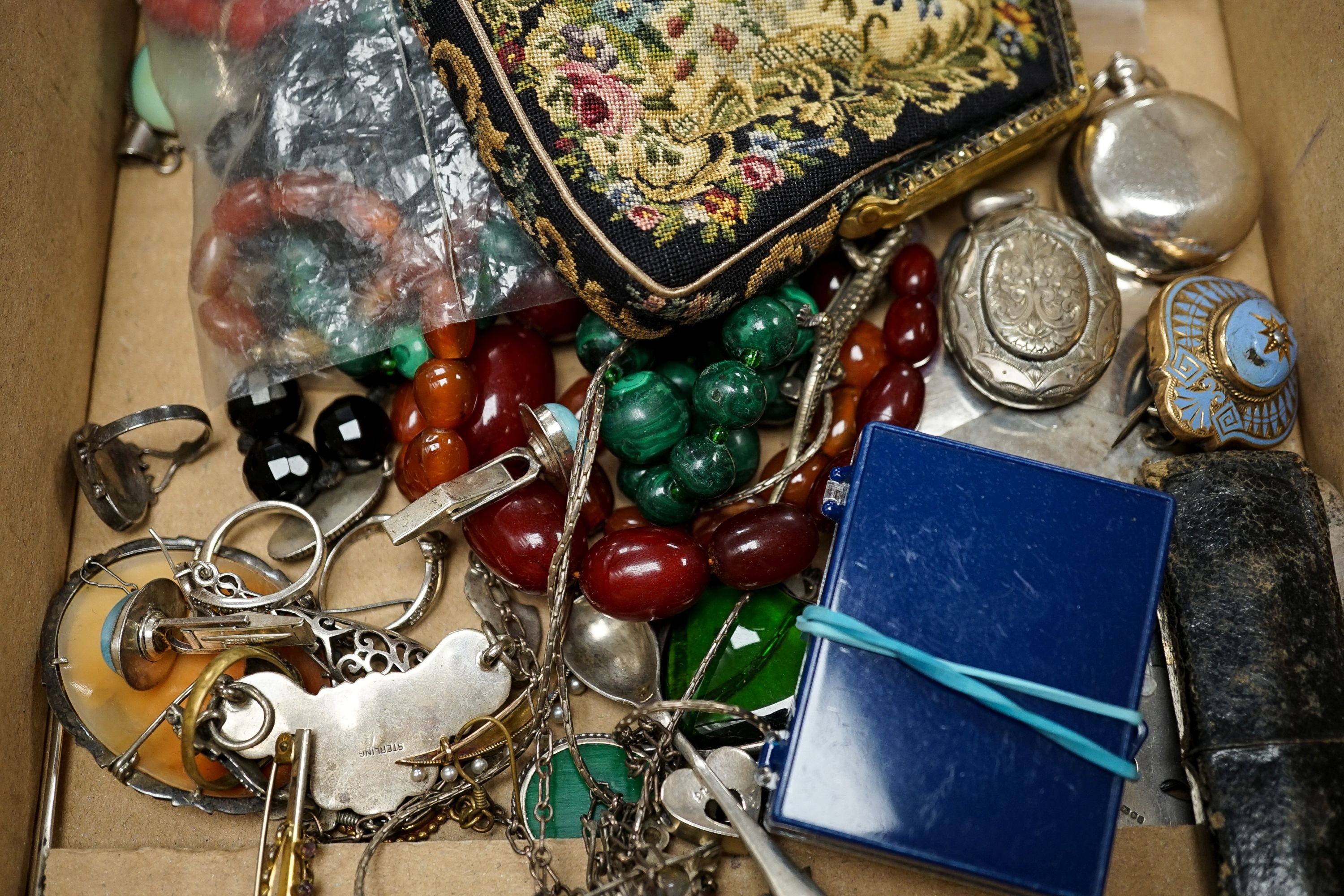 Mixed mainly costume jewellery including enamelled butterfly brooch.